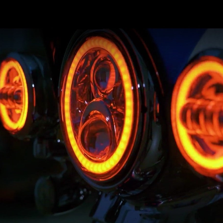 Custom Dynamics - 1994-2013 Harley Davidson - ProGLow 7" LED Headlamp w/  Mounting Ring