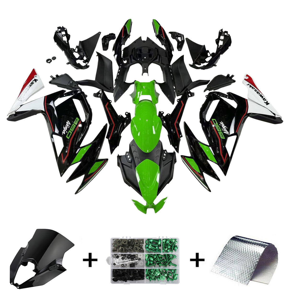 2021-2024 Kawasaki ER-6F Ninja 650 Green&Black Style2 Fairing Kit