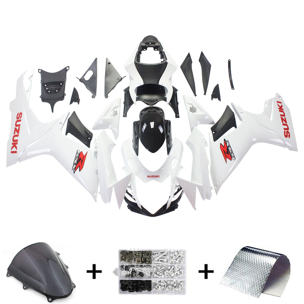 2011-2024 Suzuki GSXR 600/750 White With Red Logo Fairing Kit