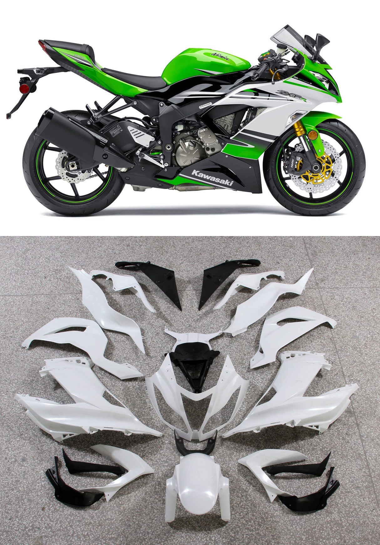 2013-2018 Kawasaki ZX6R Fairing Green&Black Kit