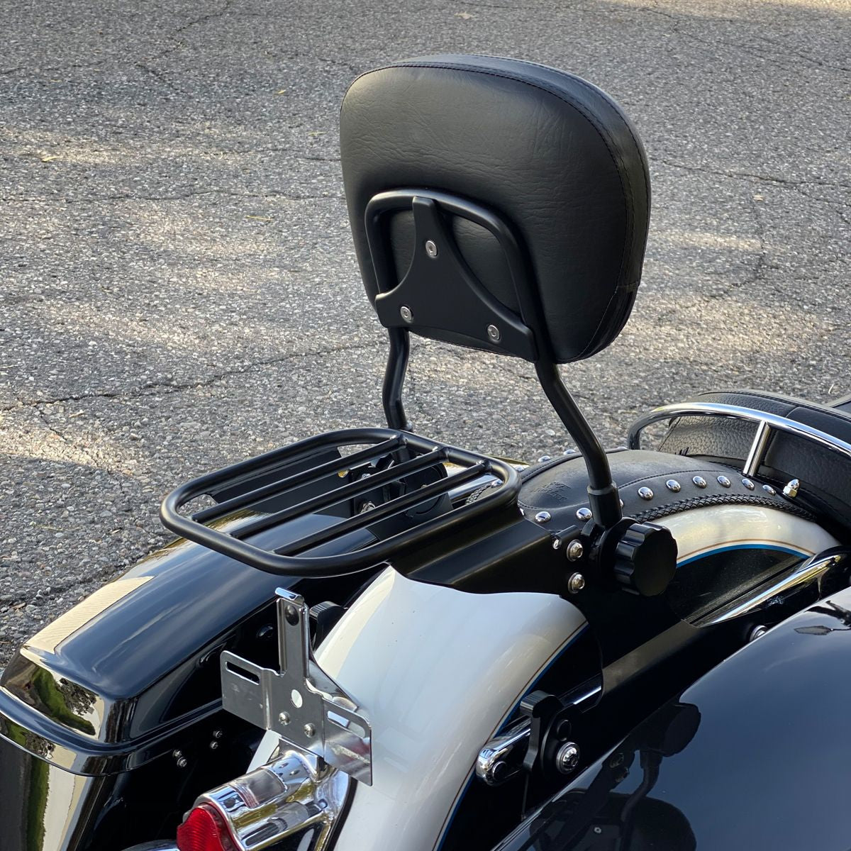 HogWorks - Black Sissy Bar Backrest & Luggage Rack for Harley® Softail / Fatboy / Night Train