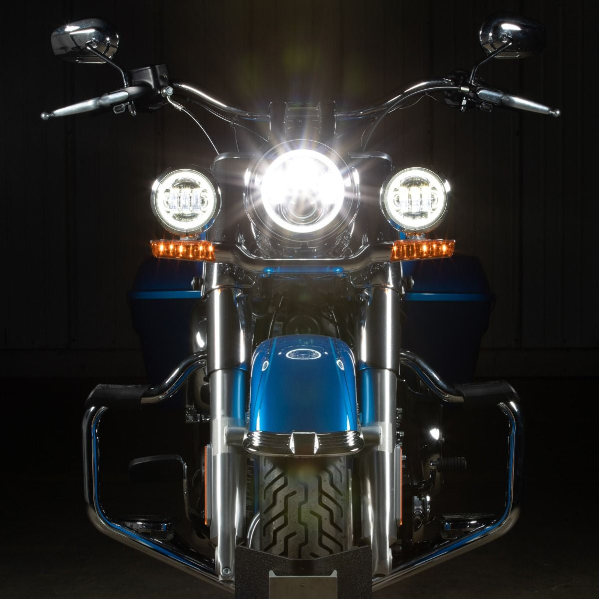 HogWorkz - 7" LED Black HALOMAKER Headlight (Daymaker Replacement) with Auxiliary Passing Lamps for Harley Touring & Softail