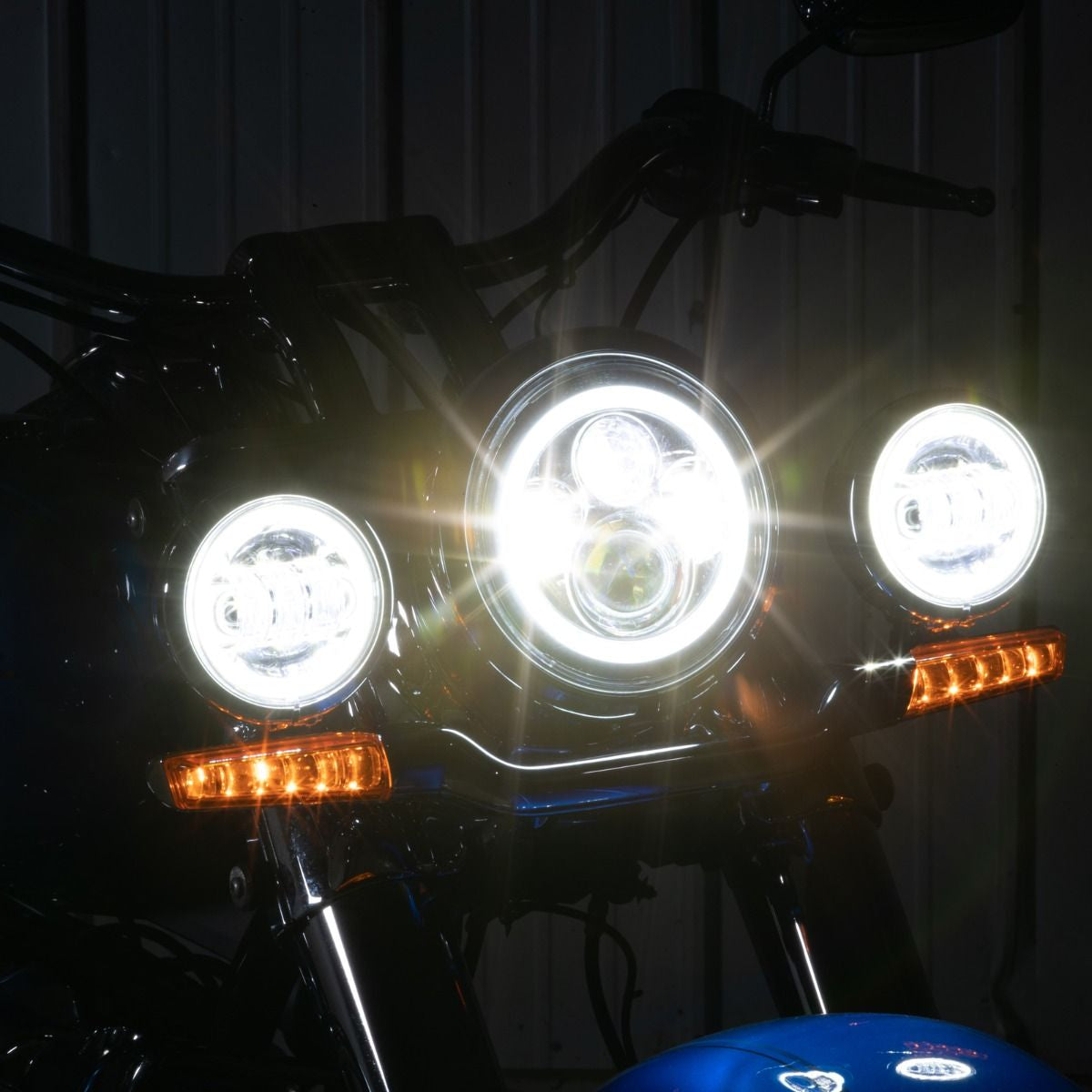 HogWorkz - 7" LED Black HALOMAKER Headlight (Daymaker Replacement) with Auxiliary Passing Lamps for Harley Touring & Softail