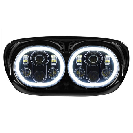 HogWorkz - Black LED Dual Halomaker Headlights For Harley Road Glide 1998-2013